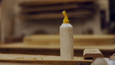 bottle of glue in a woodshop