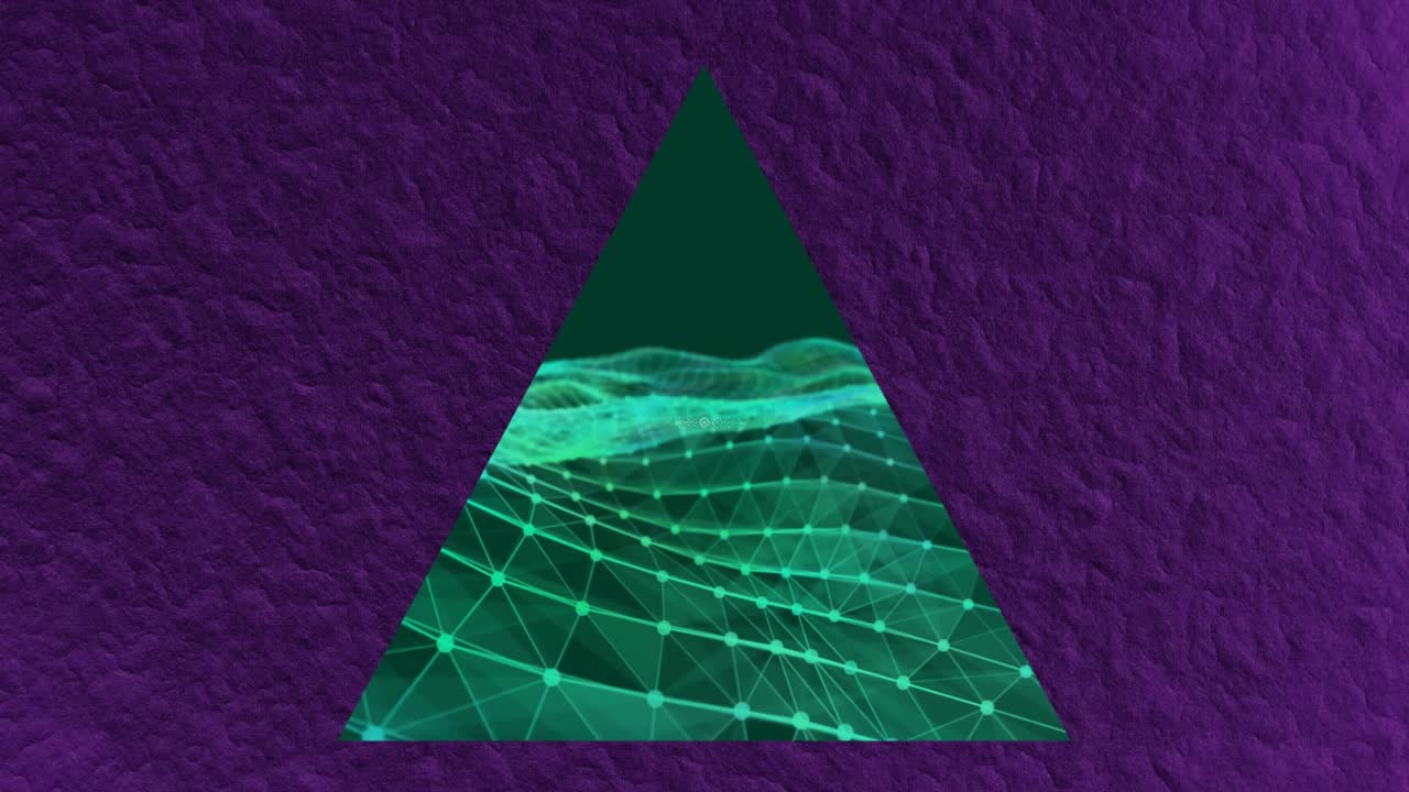 animación de triángulos y formas sobre fondo azul