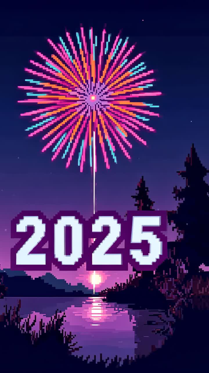 los fuegos artificiales de pixel art de la víspera de año nuevo 2025
