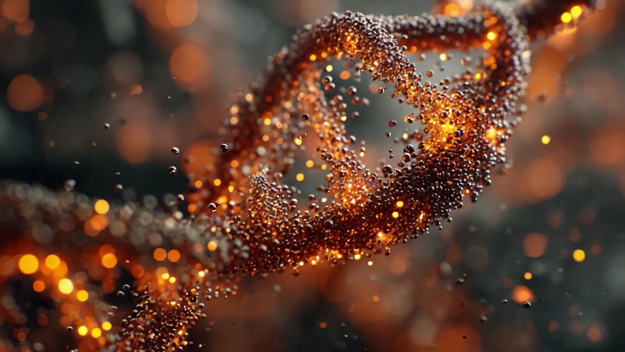 A Stunning Visual Journey Through the Intertwining Structure of DNA Highlighted by Sparkling Particles and a Glowing Background, Capturing the Essence of Life's Building Blocks