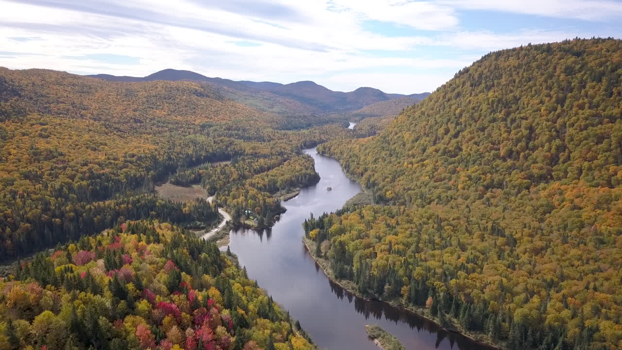 Aerial View of a River Valley in Autumn