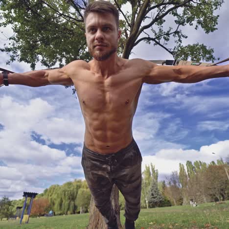 . man doing fitness exercises. fitness man during training workout