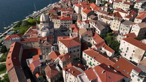sibenik historic city, st. james cathedral at dalmatian coast aerial