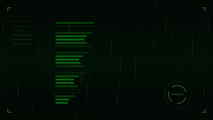 Digital Interface Displaying Green Data Processing and System Status