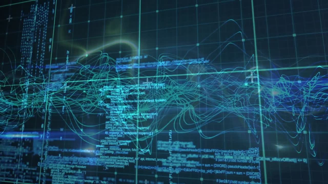 Animation of data processing over black background