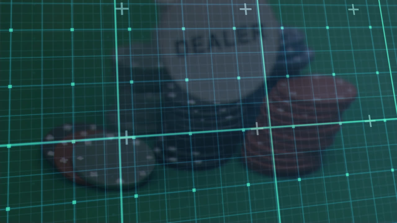 animación de marcadores sobre fichas de casino y cuadrícula