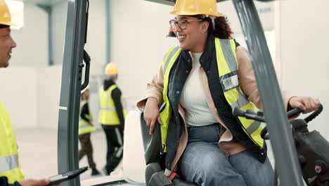 tablet, teamwork and a construction worker