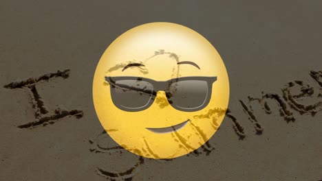 Yellow-Smiley-with-text-on-beach-