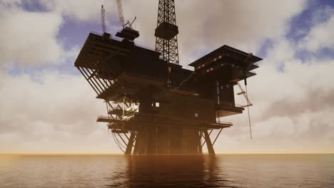 offshore jack up rig in the middle of the sea at sunset time