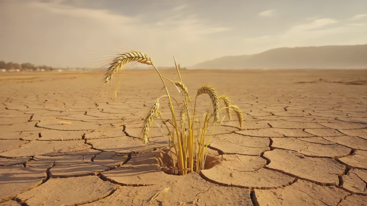 Wheat Growing in a Cracked Drought-Stricken Landscape