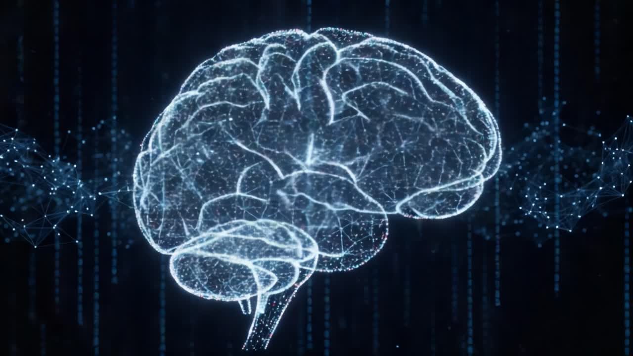 A Stunning Representation of the Brain with Digital Neural Networks, Showcasing the Intersection of Technology and Human Cognition in a Dynamic Display