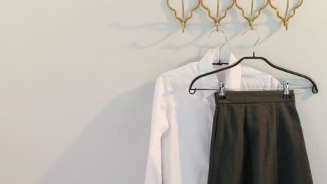 formal shirt and skirt hanging on hook 4k