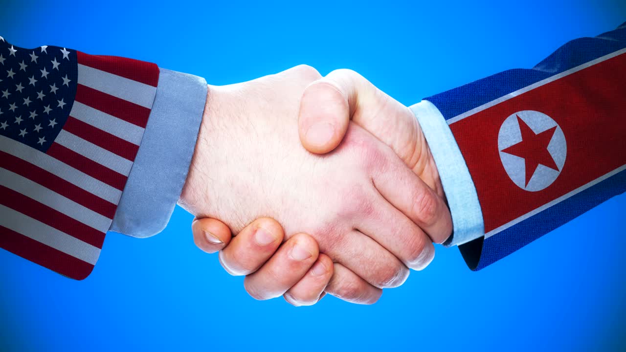 United States - North Korea / Handshake concept animation about countries and politics / With matte channel