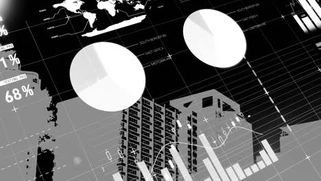 animación del procesamiento de datos financieros sobre el paisaje urbano