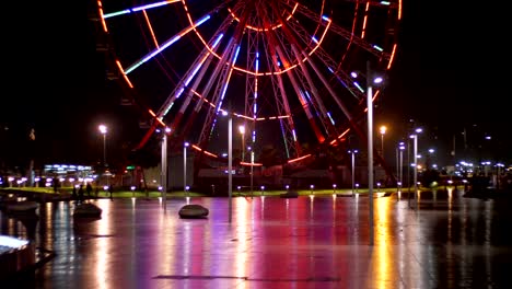 rueda gigante en el parque de los milagros por la noche en el terraplén de batumi