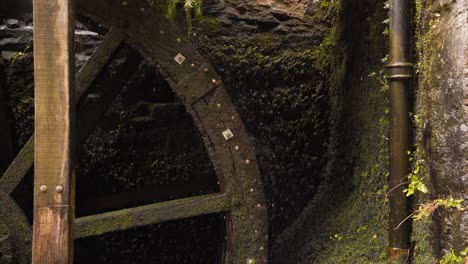 Close-up-on-a-section-of-hydraulic-wheel-from-a-water-mill