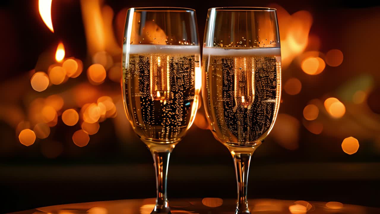 Two Champagne Glasses with Warm Bokeh Background