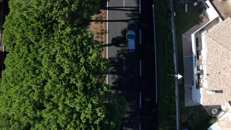 traffic aerial view of a car on a road with pine trees la grande motte france