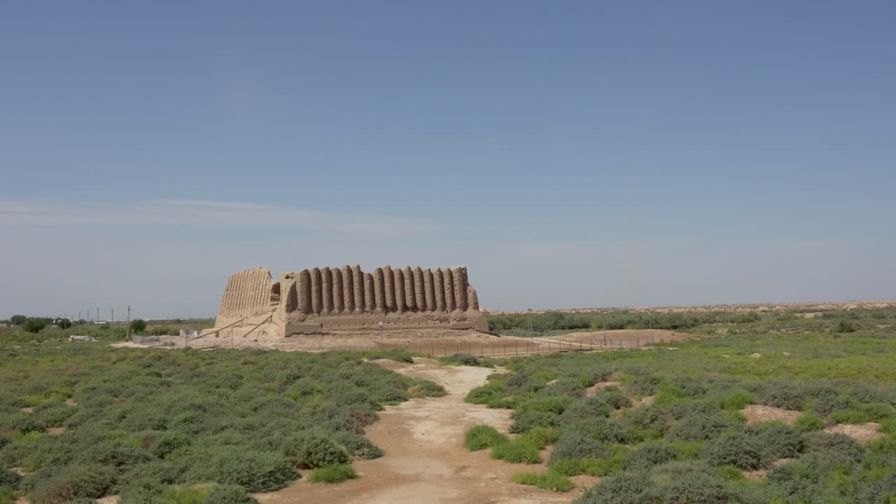 Wide shot of Great Kyz Kala fortress in ancient Merv, Turkmenistan historical site