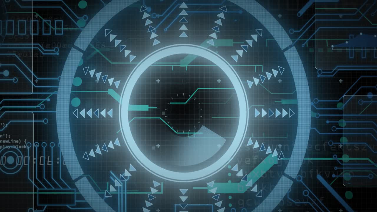 Animation of data processing with scope scanning on black background
