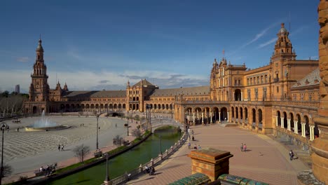 plaza de españa in sevilla, tourist destination in andalucia stable shot moving left shot in 4k on gimbal from top public terrace