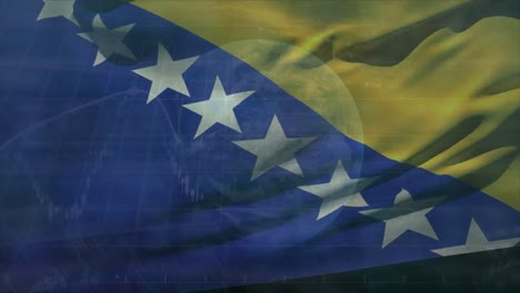 Animación-Del-Procesamiento-De-Datos-Y-El-Globo-Terráqueo-Sobre-La-Bandera-De-Bosnia-Y-Herzegovina