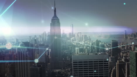 animation of network of connections over cityscape
