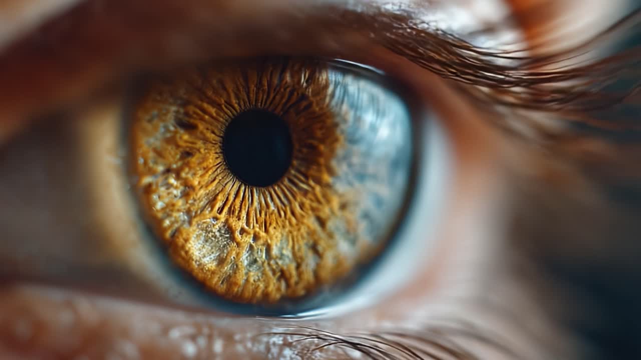 Un esame ravvicinato di un occhio sorprendente: Uno sguardo intimo ai motivi e ai colori intricati dell'iride, evidenziando la bellezza della vista umana.