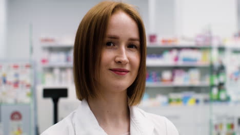 blond woman in a pharmacy