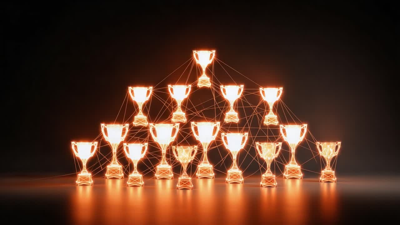 A Stunning Display of Glimmering Trophies Forming an Exquisite Pyramid, Symbolizing Achievement, Success, and Unmatched Excellence in Any Competitive Arena