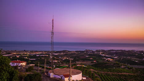 Rosa-gelb-orangefarbener-Farbverlaufshimmel-über-Der-Straße-Von-Gibraltar,-Blick-Vom-Cerro-De-La-Encina