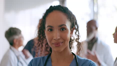 black woman, face or happy nurse with a smile