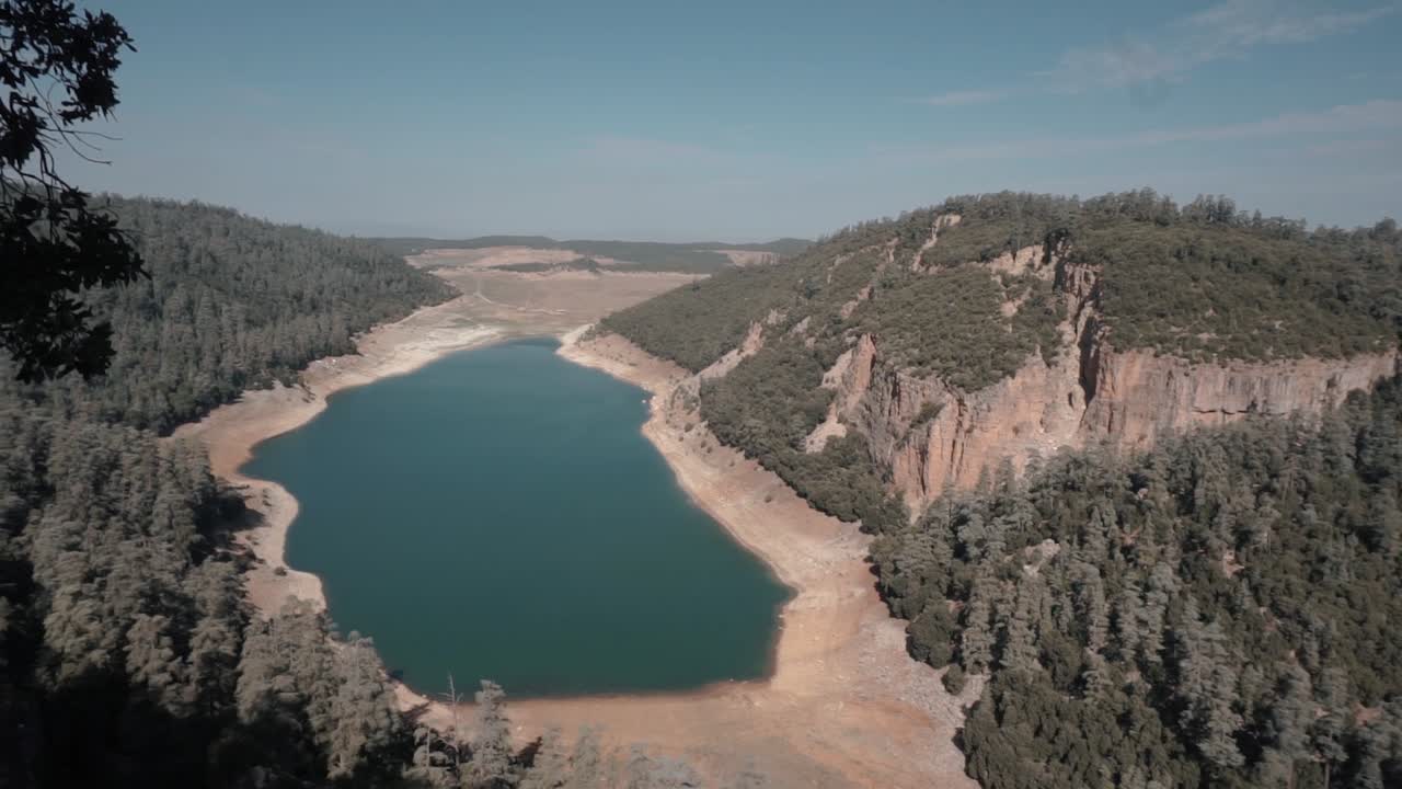 Panoramic view of Lake Afnourir shot in top of mountain in Morocco