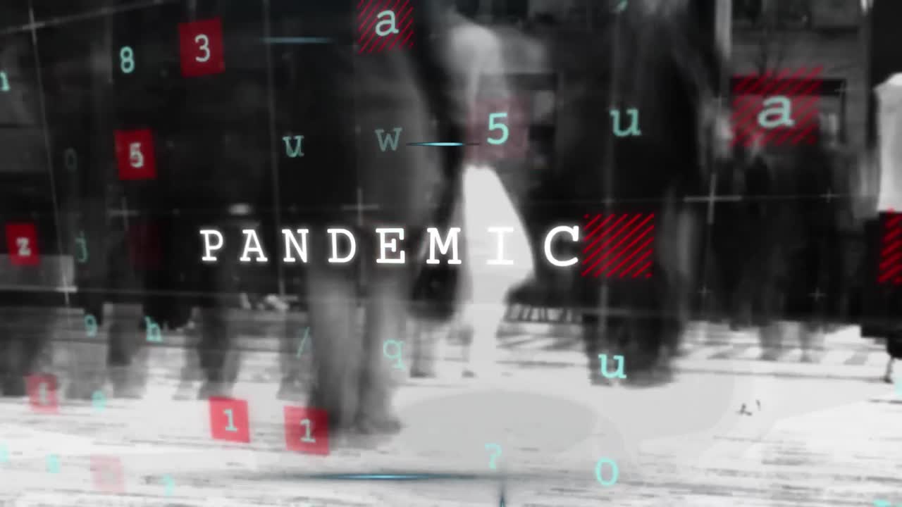 도시에서 걸어다니는 사람들 위에 전염병 텍스트의 애니메이션