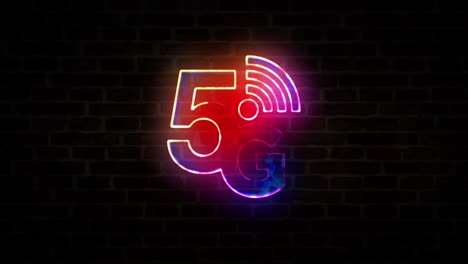 5g mobile communication symbol neon on brick wall