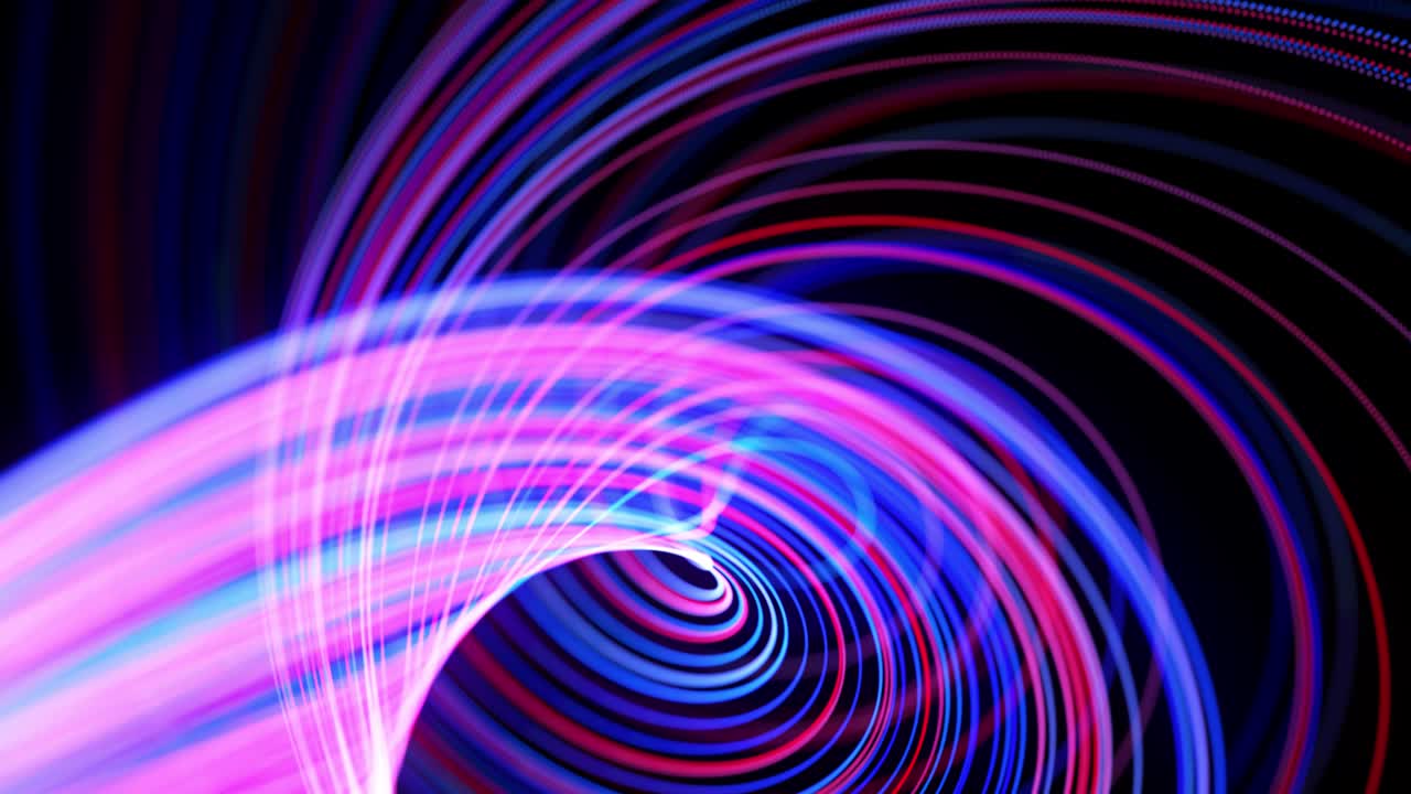Light flow bg in 4k. Abstract looped background with light trails, stream of red blue neon lines in space move to form looped spiral shapes. Modern trendy motion design background. Light effect,
