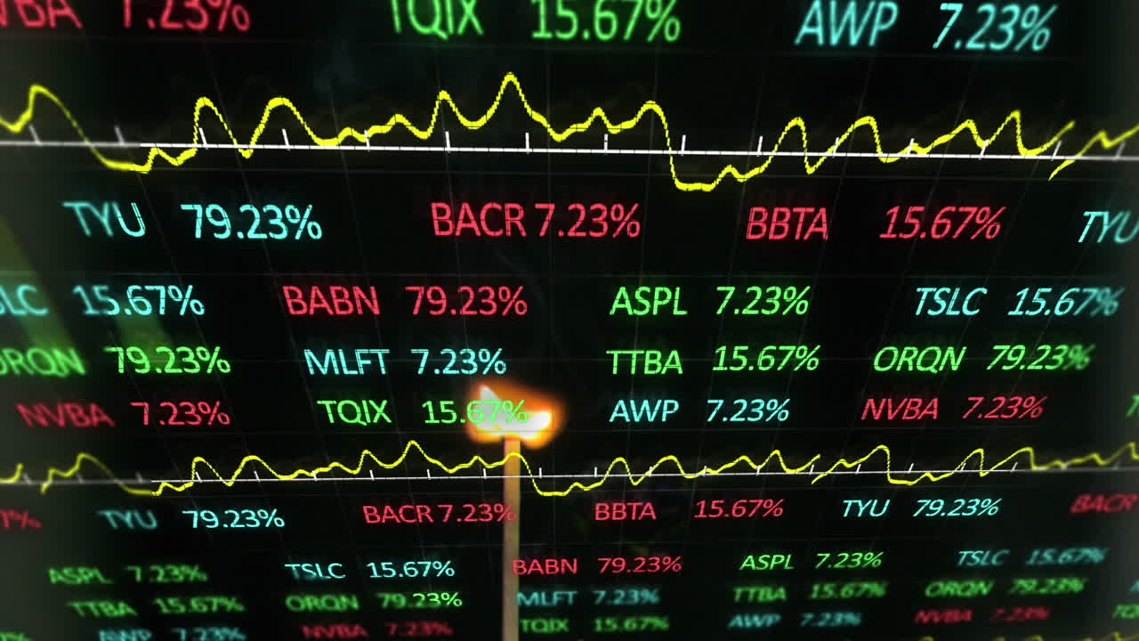 Animazione di elaborazione dati finanziari su fiamma.