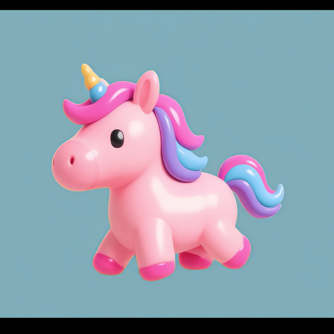 Cute colorful unicorn toy animation isolated asset, transparent 4K video, alpha channel, ProRes 4444