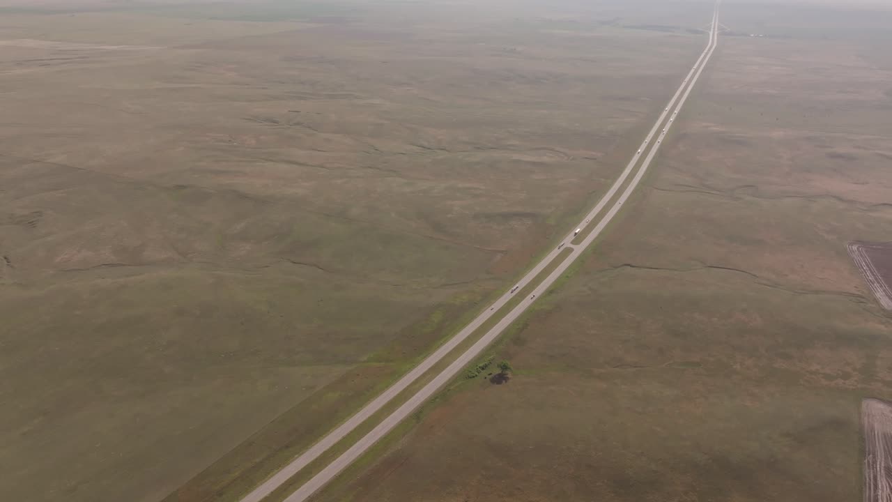 Superwide drone shot of a road in the American desert