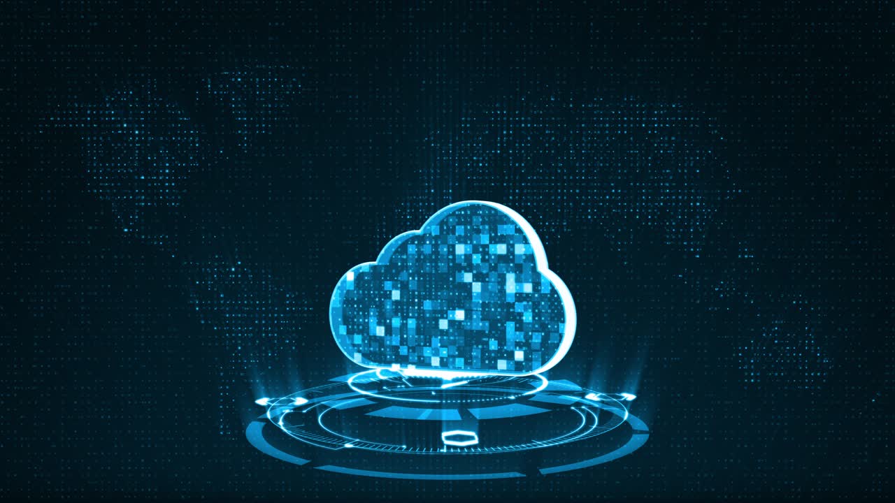 Motion graphic of 3D Blue cloud storage with rotation circle technology abstract background