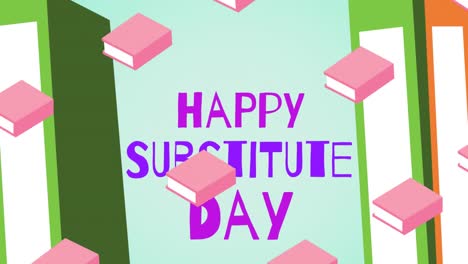 pink book icons in seamless pattern against happy substitute day text banner