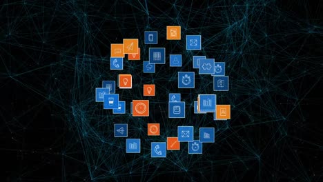 animation of network of connections with digital icons