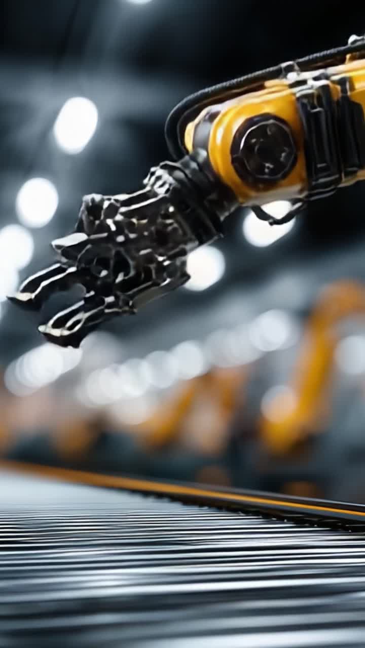 En højteknologisk robotarm engagerer sig i præcisionsfremstilling, hvilket indfanger innovationsgnisten på en futuristisk produktionslinje.