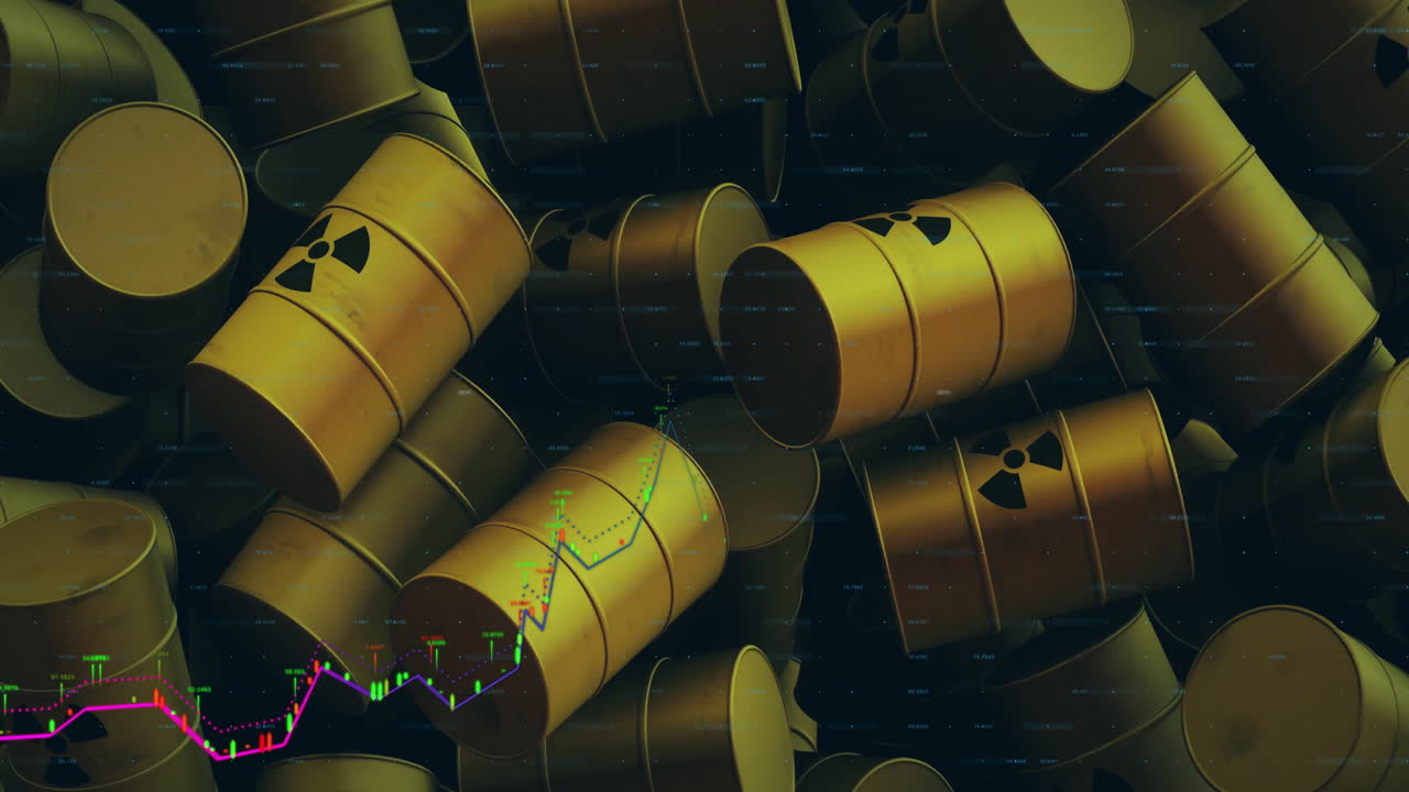 Animation von Datenverarbeitung und Diagrammen über Atomfässern