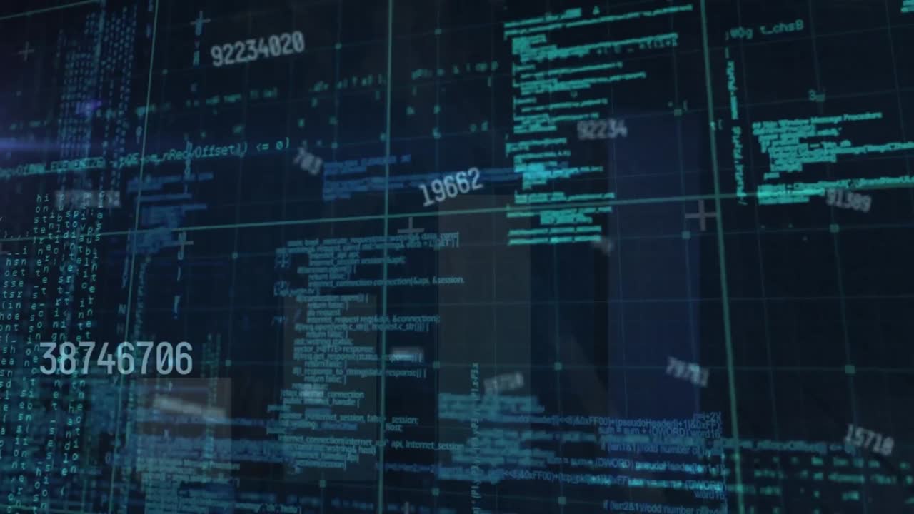 Animation of data processing with scope scanning over graph on black background