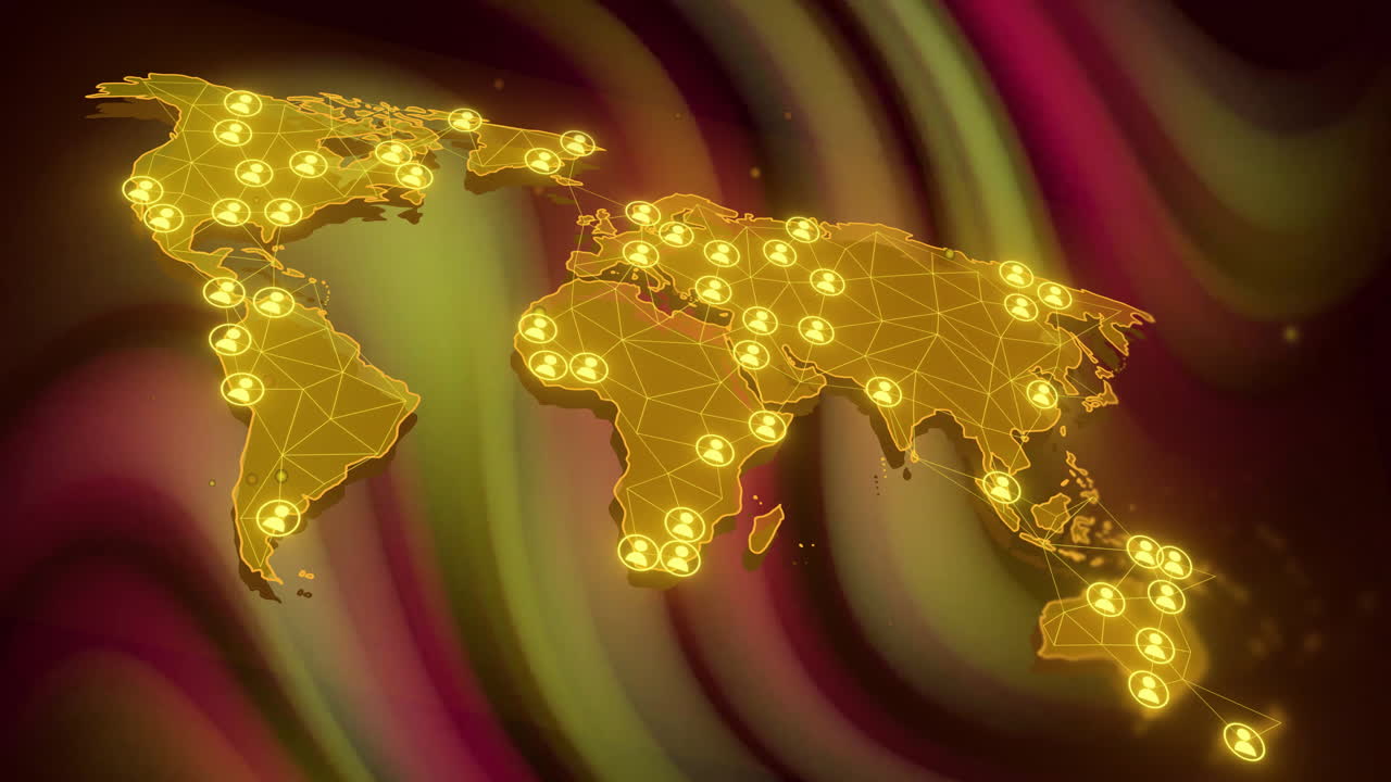 animación de la red de conexiones con las personas iconos sobre el mapa del mundo