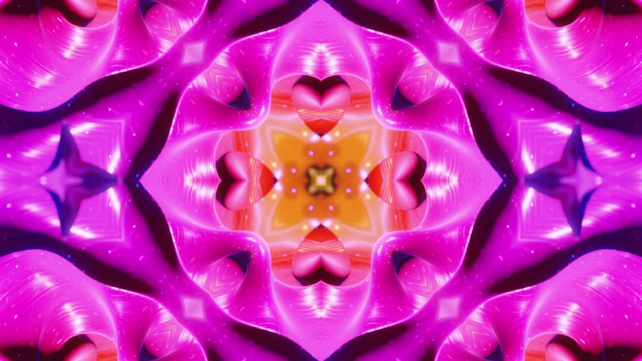 estructuras 3d simétricas abstractas como el caleidoscopio líquido en animación en bucle, gradientes de color suaves con brillo brillante. efecto caleidoscopia con ondas abstractas. hermoso patrón 3d abstracto bg. dof