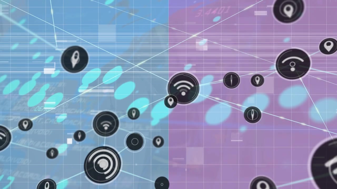 Animation af forbindelsesnetværk med ikoner over databehandling