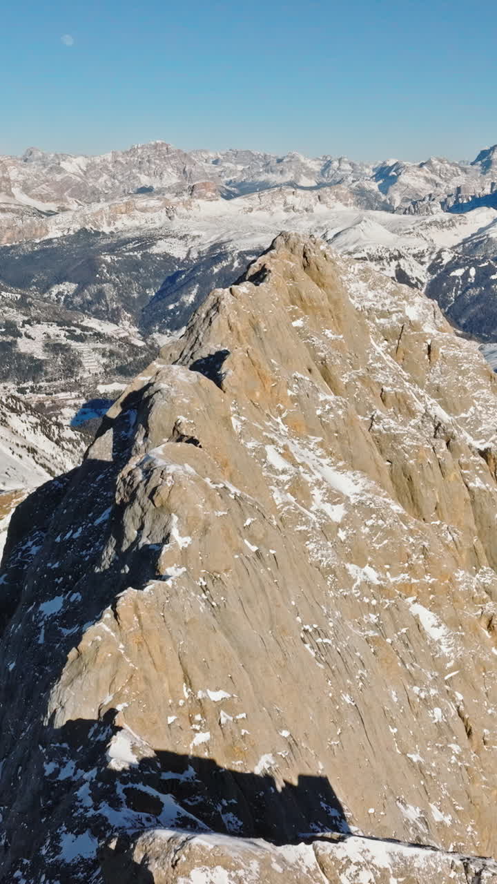 Aerial drone view of the Marmolada mountain in the Dolomites, northeastern Italy. Vertical
