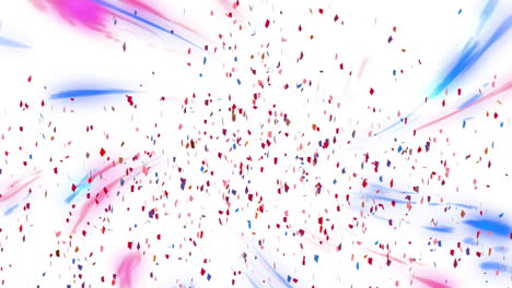 animación de confeti con partículas rojas, azules y blancas sobre un fondo brillante